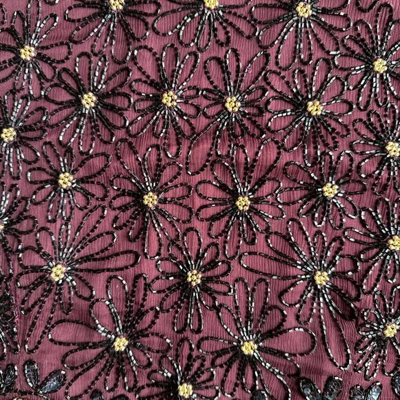 2/$18 SALE! ADRIANNA‎ PAPELL Evening Top Womens L Beaded Burgundy Floral Silk - Picture 5 of 10